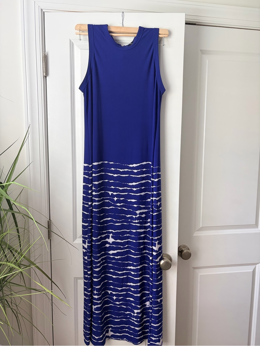 Grace Elements Royal Blue Maxi Dress with White Wave Stripes
